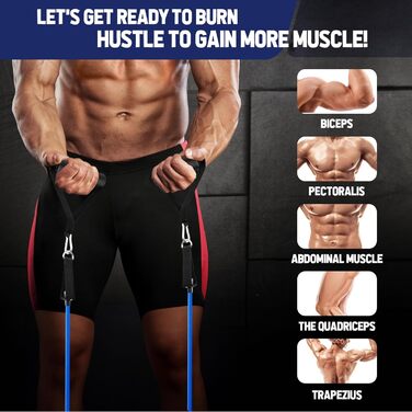 Фитнес-гумки Fokky, набір 5 шт. з різними рівнями опору, з аксесуарами для йоги, пілатесу, силових тренувань (для чоловіків та жінок)