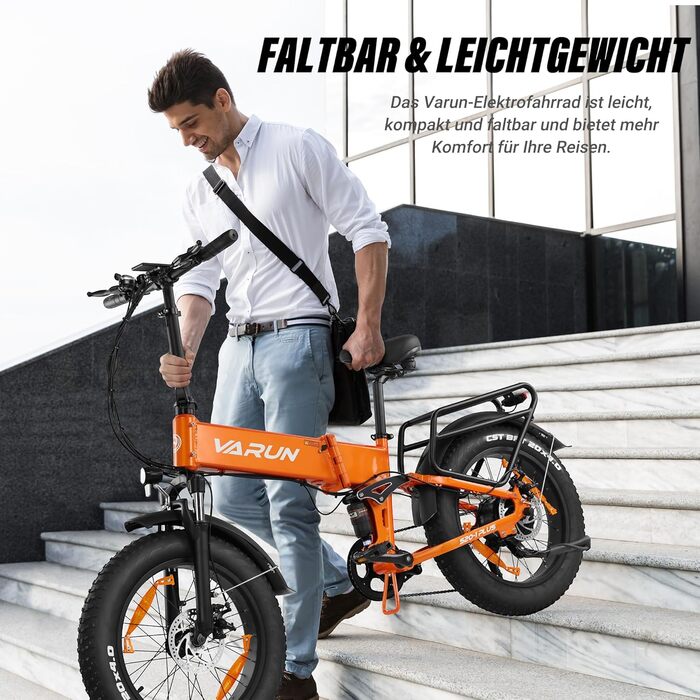 Електровелосипед VARUN S20-1 PLUS складаний 20 дюймів, 48V 13Ah, до 120 км, 7-швидкісний, LCD-дисплей, товсті антиковзкі шини, помаранчевий