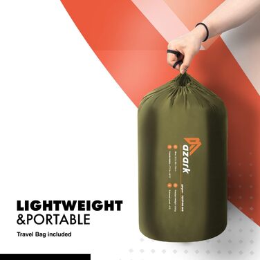 Спальний мішок Azark Premium, 350 г/м², легкий та водонепроникний, для 4 сезонів, кемпінг, туризм, відпочинок на природі, для дорослих та дітей (зелений)