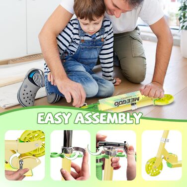 MEE GOO Роликовий самокат для дітей з алюмінію, складний, 3 регульовані висоти, LED колеса, жовтий