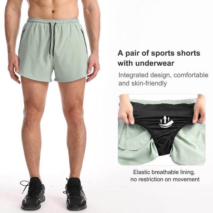 Шорти спортивні чоловічі Suwangi, короткі, швидковисихаючі, з внутрішньою сіткою, спортивні шорти з кишенею (XL, світло-блакитний)