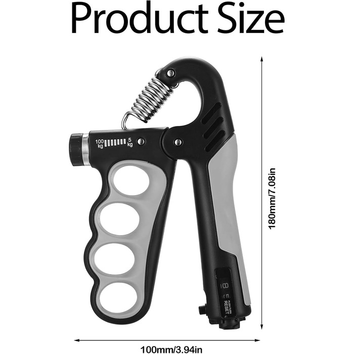 Регульований ручний тренажер для зміцнення рук та пальців, 5-100 кг, сірий, для тренувань