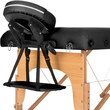 Масажний стіл Klarfit MT 500 з підлокітниками та підголівником, складаний, з регульованою спинкою (10 положень), підставкою для ніг, вирізом для обличчя, товщина наповнювача 10 см, чорний