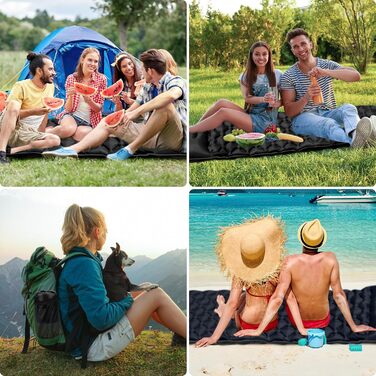 Каревіпарк Килимок для кемпінгу з подушкою, ультралегка повітряна матрац для кемпінгу, водонепроникний килимок для сну для кемпінгу, відпочинку на природі, подорожей, піших прогулянок, пляжу, чорного кольору.