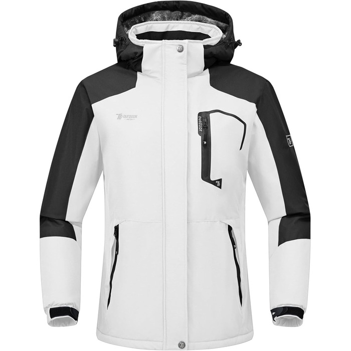 Зимова куртка Rdruko для сноуборду та гірськолижного спорту: тепла, водонепроникна, з капюшоном, Softshell, чорно-біла, XXL