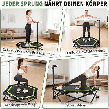 Складаний фітнес-батут для дому з регульованою ручкою, навантаження до 150 кг, Ø 86.5 см, для дорослих та дітей (Зелений)