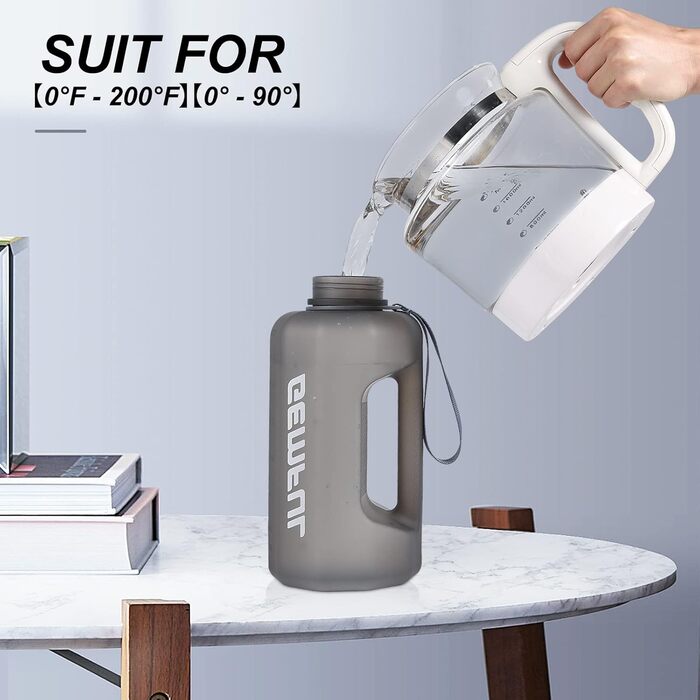 Спортивна пляшка для води GEMFUL 2.2L з ручкою та позначками часу - ідеальна для фітнесу та повсякденного використання (Сірий)