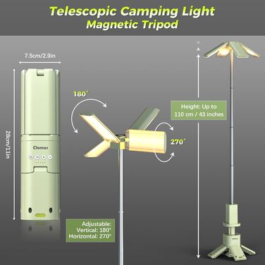 Телескопічний перезаряджаємий ліхтар для кемпінгу, 14000mAh LED-ліхтар, 6000LM, IPX5 водонепроникний, портативний магнітний ліхтар з регульованими режимами для кемпінгу, будівництва, надзвичайних ситуацій та зовнішнього використання, білий