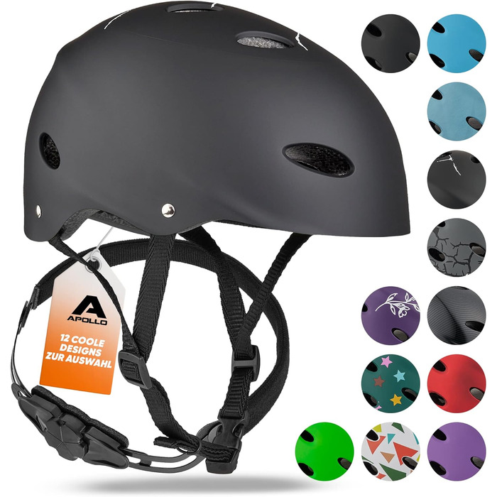 Шолом для скейтборду, самоката та BMX Apollo, регульований, для дітей та дорослих, різні розміри та кольори