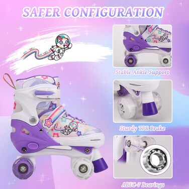 Ролики для дітей, ролики для дівчаток та початківців, регульовані, з підсвічуванням, дихаючі, фіолетові - ідеальний подарунок на Різдво та день народження