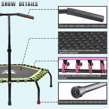 Трамплін для фітнесу 112 см, міні-трамплін для дому, регульована ручка (3 положення), система пружин, до 150 кг