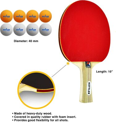 Набір для настільного тенісу Kettler Advantage: 4 гравці (4 ракетки та 8 м'ячів)