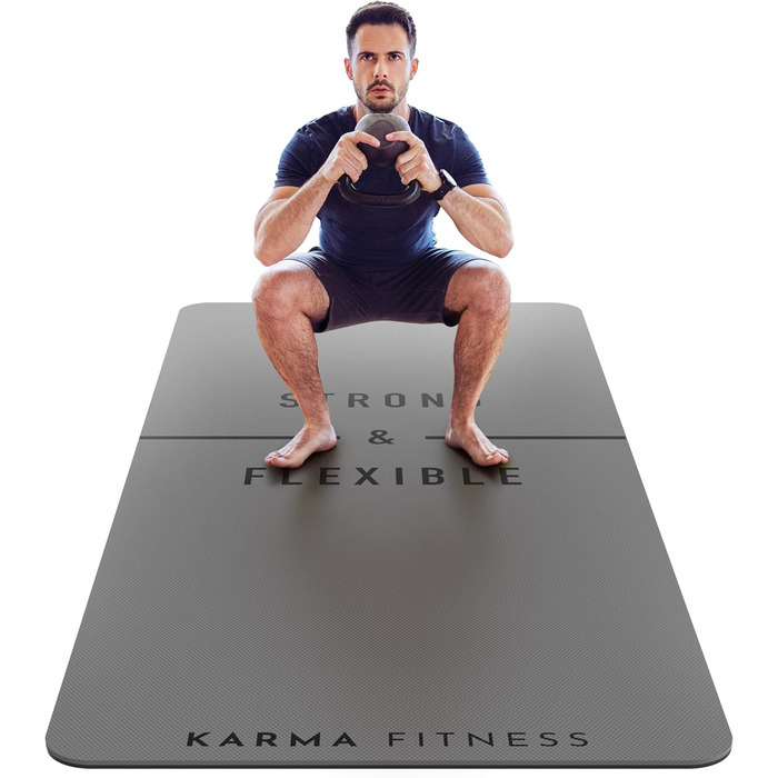 Тренувальний килимок для йоги та фітнесу – великий, 183x80 см, 10 мм, TPE, сірий – для дому, HIIT, Pilates, гімнастики