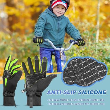 Дитячі рукавички Sukeen Softshell, теплі вело-рукавички, вітростійкі рукавички для їзди на велосипеді, антиковзні рукавички для верхової їзди, спортивні рукавички для активного відпочинку для хлопчиків та дівчаток (M, Чорний-Зелений)