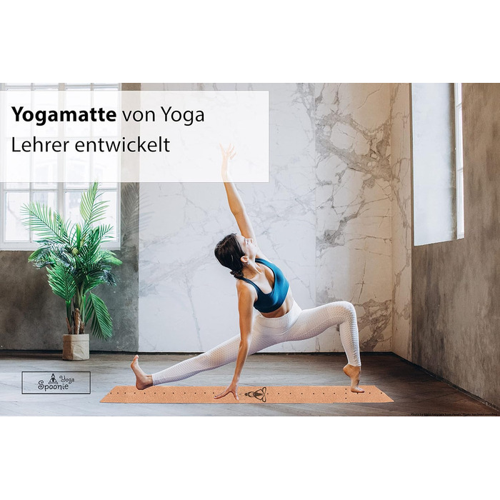 Преміум йога мат з корку Spoonie Yoga® з натурального каучуку - екологічний, неслизький, без шкідливих речовин, з ремінцем для перенесення | для йоги, пілатесу, фітнесу | 4 мм товщина