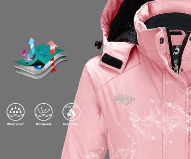 Жіноча зимова куртка Wantdo для катання на лижах та сноуборді з флісовою підкладкою, рожевого кольору (XL)