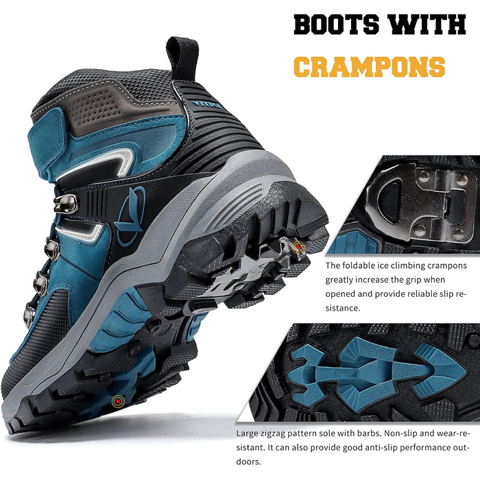 Зимові черевики VITIKE для дітей (хлопчики та дівчатка), тепле хутро, черевики для снігу та трекінгу, розмір 38 EU, колір Павлиній синій