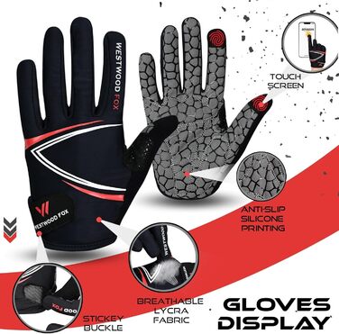 Велосипедні рукавички Westwood Fox Vofinger з антиковзаючою поверхнею та підтримкою сенсорного екрану, амортизуючі рукавички для гірського велосипеда, шосе, перегонів, велоспорту та спорту для чоловіків та жінок (M, червоні)