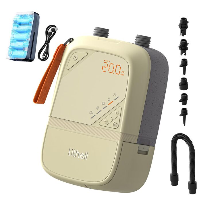 Електричний насос Litheli для SUP дошки: 20 PSI, акумулятор 12500mAh, автоматичне надування/здування, безпечне вимкнення