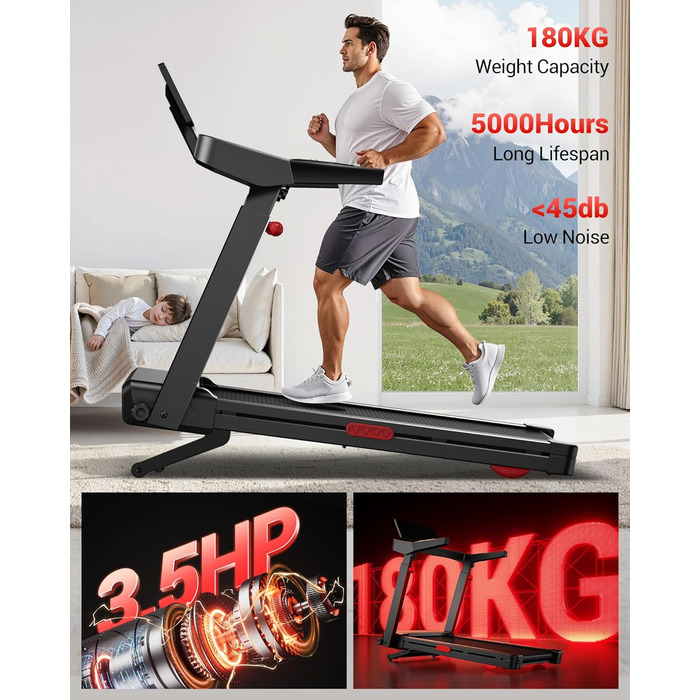 Бігова доріжка UMAY L10: електричний біговий доріжки з нахилом 20%, швидкість до 14 км/год, складний, потужність 3.5 PS, для дому, вантажопідйомність 180 кг