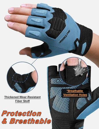 Велосипедні рукавички KUTOOK MTB для катання літом з амортизуючою вставкою та захистом пальців. Дихаючі рукавички для чоловіків та жінок, сіро-помаранчевий колір (XL, синій)