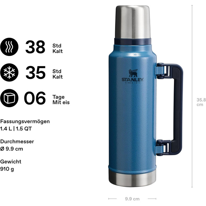 Термос Stanley Classic Legendary 1.4 л, нержавіюча сталь, 40 год утримання тепла/холоду, BPA-free, Hammertone Lake