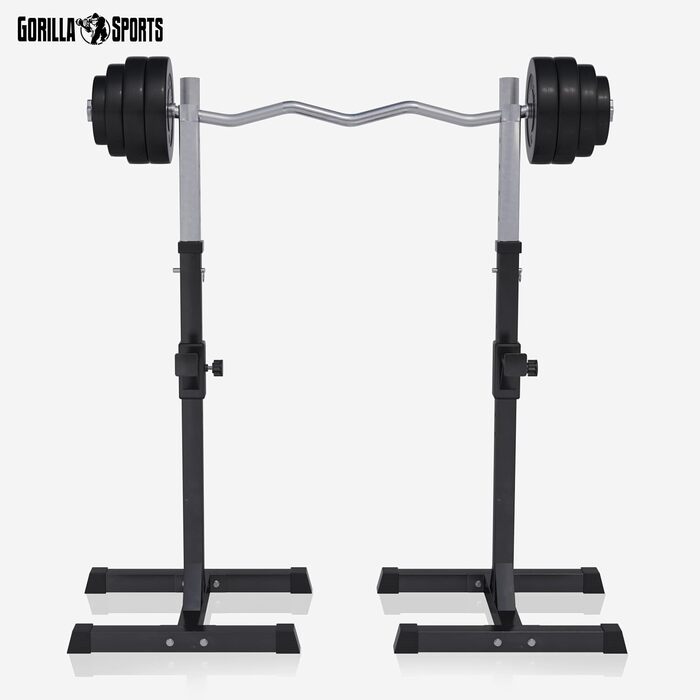 Стійка для штанги GORILLA SPORTS з набором гантелей 35 кг, SZ-грифом 120 см, регулювання висоти 6 і 14 рівнів, до 500 кг, сталь – стійка для штанги, присідань, Squat Rack