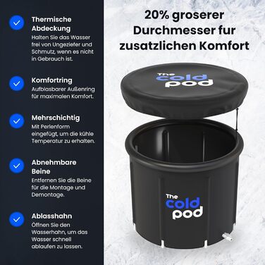Крижана ванна The Cold Pod 440 л для атлетів з кришкою, портативна складна ванна для криотерапії, для дому та вулиці, для дорослих
