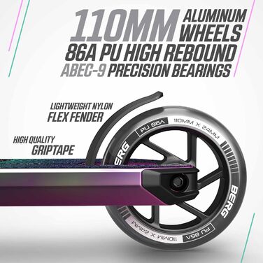 Скутер для трюків BERG Proxus X1 – дитячий, алюмінієвий, IHC компресія, ABEC 9, 110 мм колеса