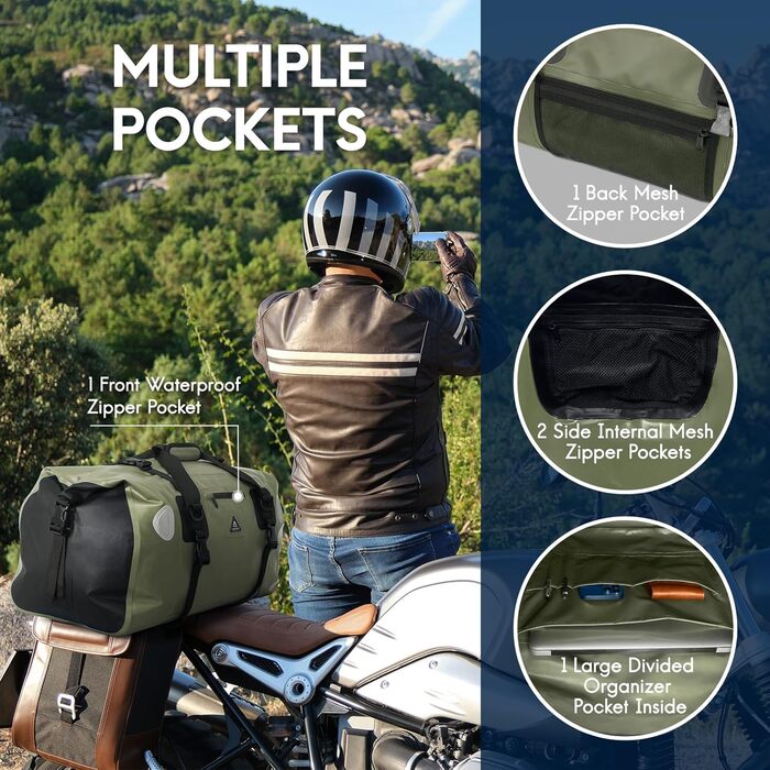 Водонепроникний рюкзак Dry Bag 70L: для кемпінгу, мотоциклів, каякінгу, SUP. Army Green