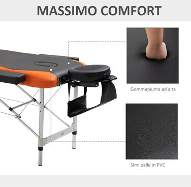 HOMCOM Складаний масажний стіл з алюмінію, з підголовником та сумкою для перенесення, до 225 кг - 215 x 60 см