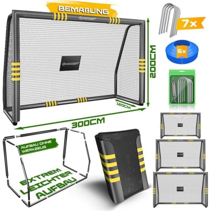 Ворота для футболу KESSER® 300см для тренувань на вулиці, сталевий каркас, антрацит