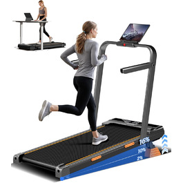 Біговий тренажер UMAY для дому, складаний, з нахилом 16%, 10 км/год, з пультом ДУ, LED-дисплеєм, з поручнями, потужність 2.5CV, максимальне навантаження 136 кг, 4 в 1