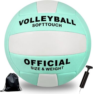 Волейбольний м'яч Aipwerer: для пляжу, залу та тренувань. З насосом та сумкою. Зелено-білий, розмір 5
