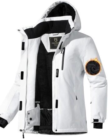 Жіноча водонепроникна куртка для сноубордингу та лижного спорту FREE SOLDIER з флісовою підкладкою, тепла зимова куртка з капюшоном, повністю проклеєні шви (XXL, Білий/Ошатний сад)