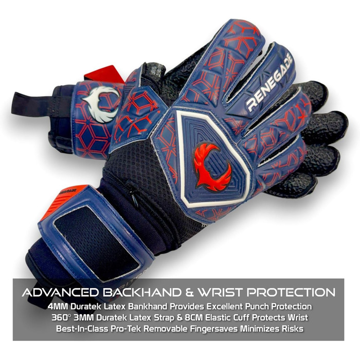 Воротарські рукавички Renegade GK Triton Microbe-Guard (розміри 5-11, 3 моделі, рівень 2) Pro-Tek, Super Grip 3.5+3мм, для твердого покриття, дорослі/підлітки/діти, Octane Roll Cut 7
