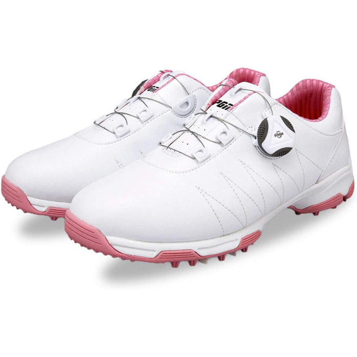 Жіночі гольф-туфлі PGM з антиковзким покриттям та шипами, водонепроникні, білі з мереживом (36 EU, рожеві з мереживом)