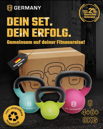 Гантель-гиря з неопрену HQ Germany® | Чавунний литник | 2-32 кг | Стартові набори | Точність ваги ±2,0%