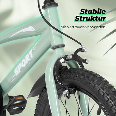 Дитячий велосипед BODIOO 12 дюймів, з регульованим сидінням, двома гальмами, підставкою, відбивачем та бризговиком, для дітей 84-97 см, колір м'ятно-сірий