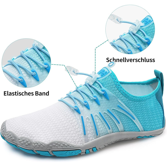 WateLves Барфути жіночі та чоловічі водяні та пляжні шльопанці, кросівки для трейлраннінгу та фітнесу, швидко сохнуть, з антиковзкою підошвою та широкою передньою частиною, білий, помаранчевий (градієнт білий-блакитний), 37 EU