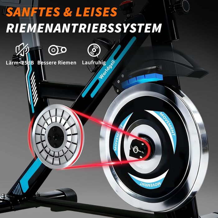 Велотренажер з магнітним опором - велотренажер з регульованим опором, тихий спінінг, висота регулюється, LCD-монітор, тримач для планшета, блакитний, великий