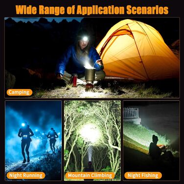 LED налобний ліхтар з перезарядкою, 8000 люмен, дальність променя 800 м, 3 режими світла, 10 годин безперервного освітлення. Ідеально для піших прогулянок, велоспорту та риболовлі.
