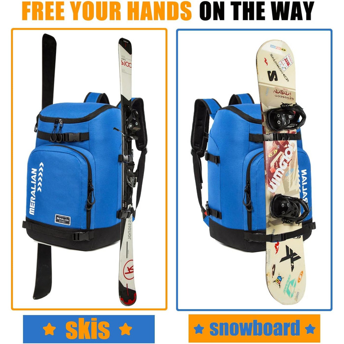 Сумка для гірськолижного спорядження 50L, водонепроникний рюкзак для лиж та сноуборду, вміщує шолом, маску та одяг. Blau 02