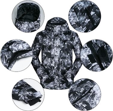 Костюм для сноуборду та лиж: комплект куртка та штани, зимовий, непромоканий, вітронепроникний, з капюшоном, чорний, XL