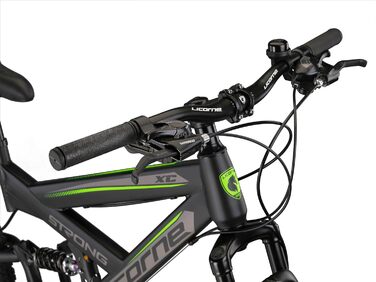 Гірський велосипед Licorne Bike Strong 2D Premium 29 дюймів для підлітків і дорослих, дискові гальма, 21 швидкість, повна амортизація, чорний/лайм
