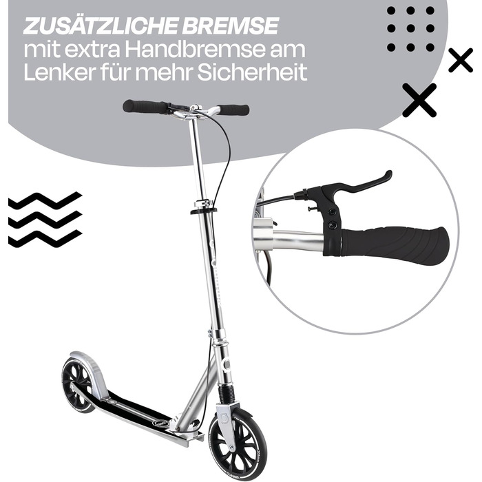 Роликовий самокат GLOBBER NL 205 – для дітей від 8 років, підлітків та дорослих, регульована висота, колеса 205 мм, ABEC 7, вінтажний сріблястий