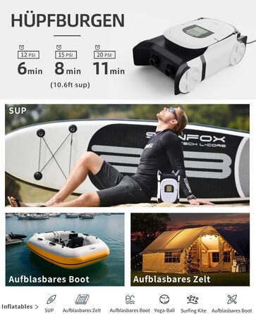 Насос для SUP-дошки GICLE 22PSI: електричний, портативний, для надувних SUP-дошок, човнів та водного спорту (білий/чорний)