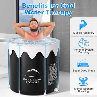 Ванна для криотерапії B&Y Eisbad Tonne, 85 см, 425 л, чорна, для спортсменів