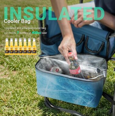 Крісло для кемпінгу OVERMONT: складне, регульоване, з бічним столиком та сумкою-холодильником. До 180 кг, блудно-сірий колір