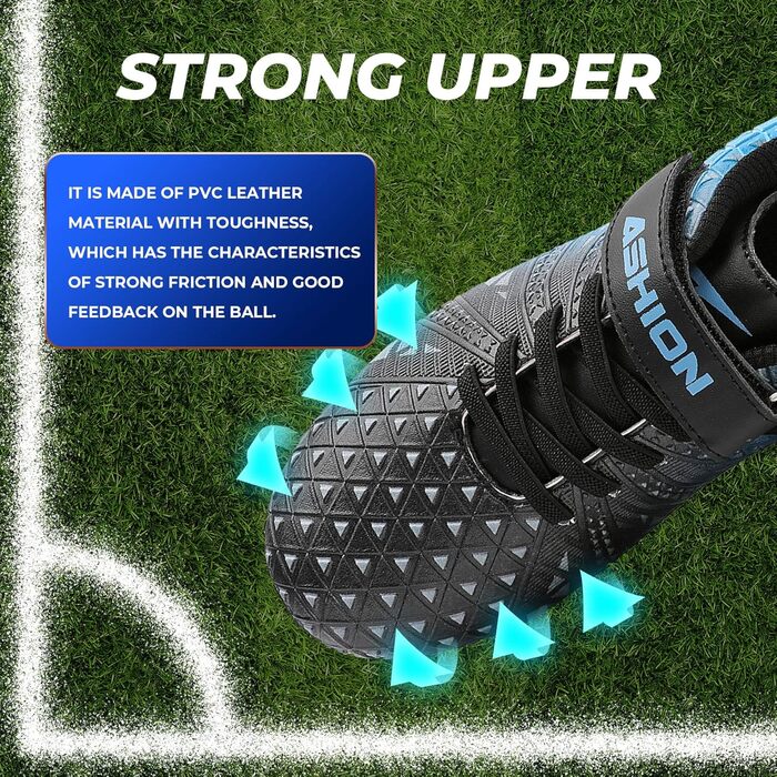 Дитячі футбольні бутси ASHION для футболу та активного відпочинку, розмір 32 EU, блакитно-чорні